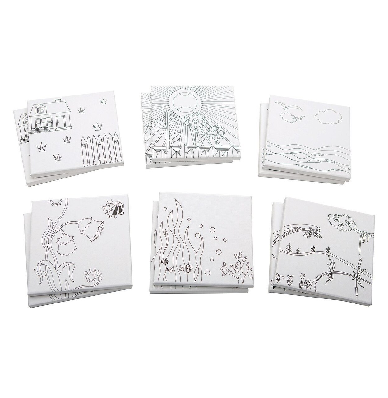 S & S Worldwide Paint-Your-Own Designer Canvas Set I, 2 each of 6 Pre-Printed Designs, Great For Kids & Adults, DIY Ready To Paint, 6-1/2" x 6-1/2" Stretched Canvas. Pack of 12.